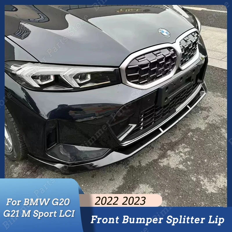 

For BMW 3 series G20 G21 M Sport LCI Gloss Black Front Bumper Spoiler Lip Splitter Car Diffuser Accessories 2022 2023 Facelift