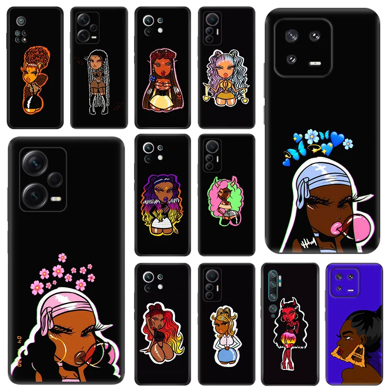 

Black Girl Cartoon Anti-Drop Phone Case For Xiaomi Redmi Note 12 Pro 11 11S 11Prime 11E 11T 11SE 10 Lite 10S A1 Plus 10C Cover