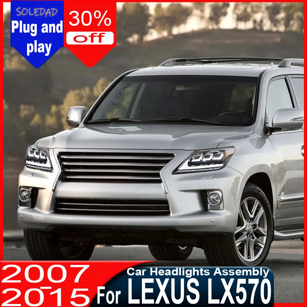 Фото Комплект фар для тюнинга автомобиля LEXUS LX LX570 2007-2015: обновленный стиль, полностью светодиодные фары, динамические ДХО, передние фонари с сигналами поворота №3