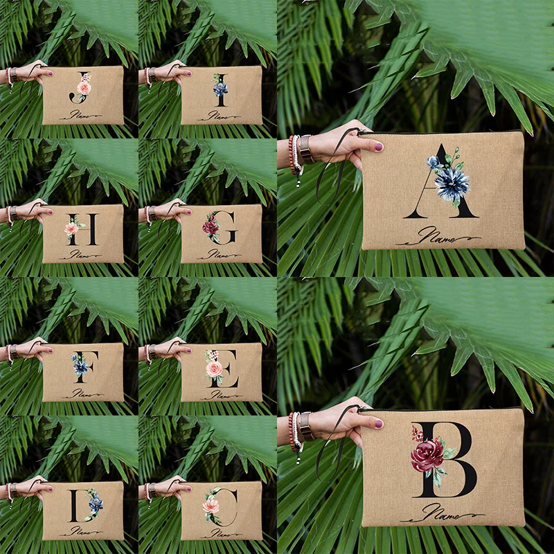 

Customizable 26 Letter Series Printed Children's Travel Makeup Brush Bags Square Large Capacity Wash Bag Zipper Organizer Bags