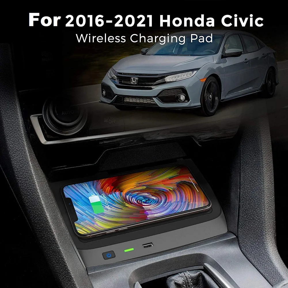 Беспроводное зарядное устройство для Honda Civic 2016-2021 аксессуары с USB-портом 15 Вт