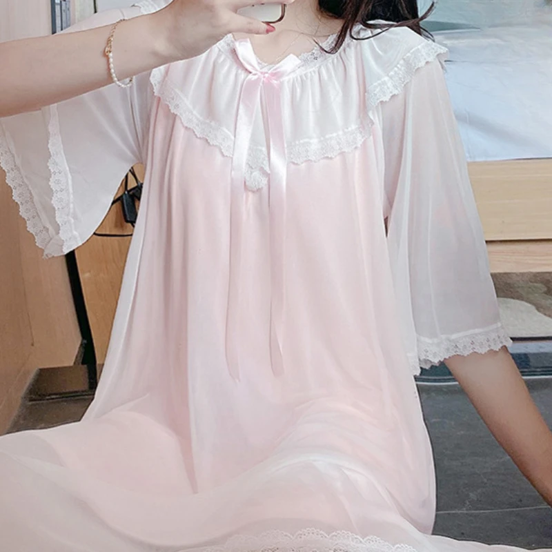 Кавайная ночная рубашка для девочек женская одежда сна женское винтажное Ночное