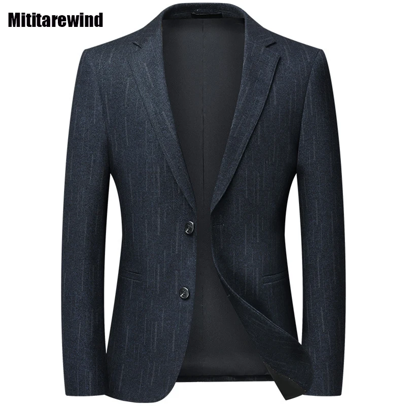 

Мужской деловой Блейзер, облегающий однобортный пиджак в полоску, корейская мода, Осень-зима