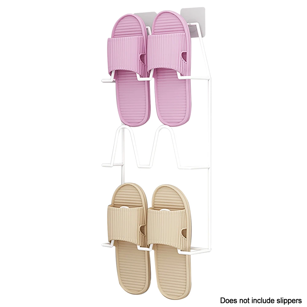 

Wall Mounted Punch Free Doorway Self Adhesive Shoe Rack Three Layers Durable Smooth Shoes Holder Space Saving Hanging Shelf