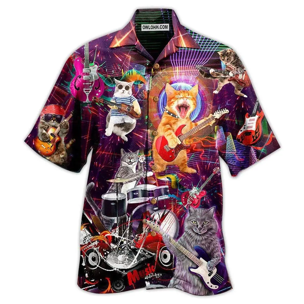 

New Hawaii Shirts Cat band Cool y2k Rock Style Shirts Beach Casual Short Sleeve Top for Men