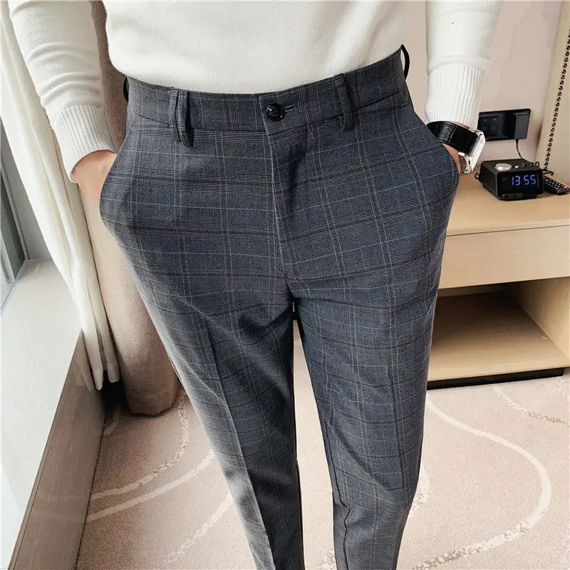 

Plaid Suit Trousers Spring New High-quality British Style Mens Business Casual Slim Trousers Mens Clothing Formal Pants for Men