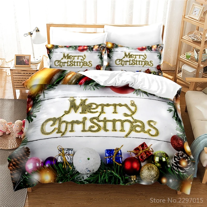 

Santa Claus Forest Cabin Pattern 3d Bedding Set New Kids Cartoon Printed Duvet Cover Pillowcase Single Double Size Bedroom
