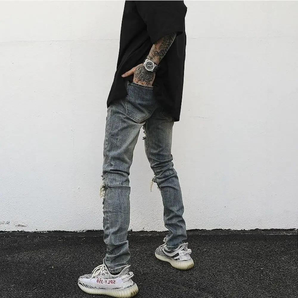 Jeans Men Embroidery Ripped Holes Straight High Street Straight Retro Punk Pants Fashio Hip Hop Streetwear Harajuku Butterfly