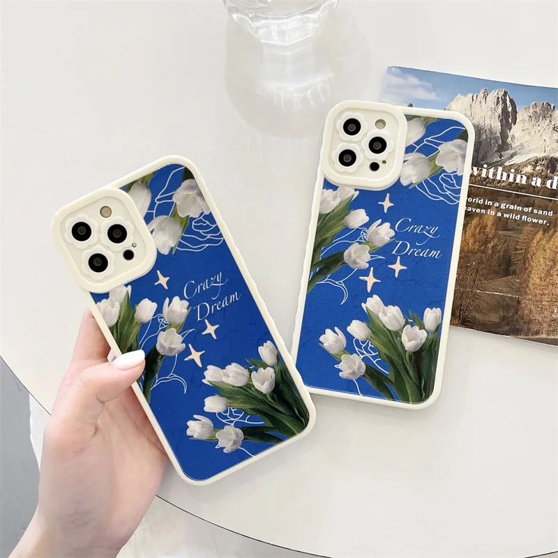

Luxury Cute Lens Protection Floral Tulip Phone Cases For iphone 13 12 Pro 11 XS Max XR X Soft Colourful Shockproof Back Cover