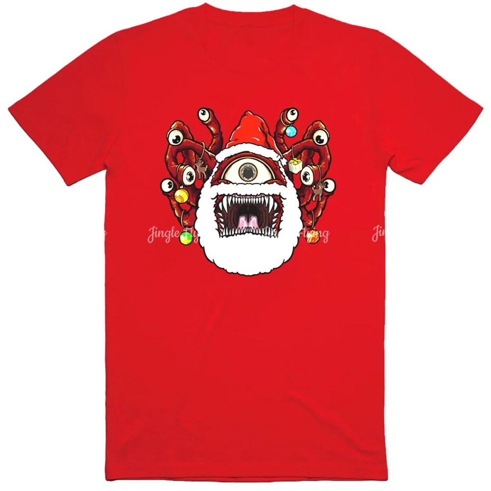 Рождественская футболка Забавная унисекс в стиле ретро Santa Beholder Monster
