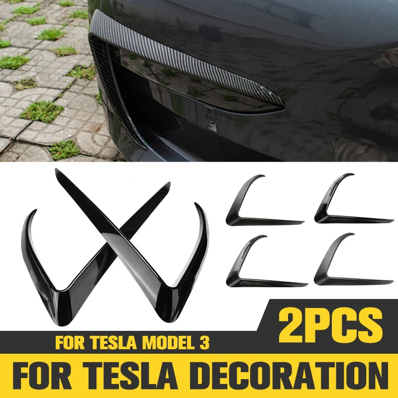 

2021 New Car Front Blade Trim For Tesla Model 3 Accessories Carbon Fiber ABS Black Matte White Model3 Tesla Three