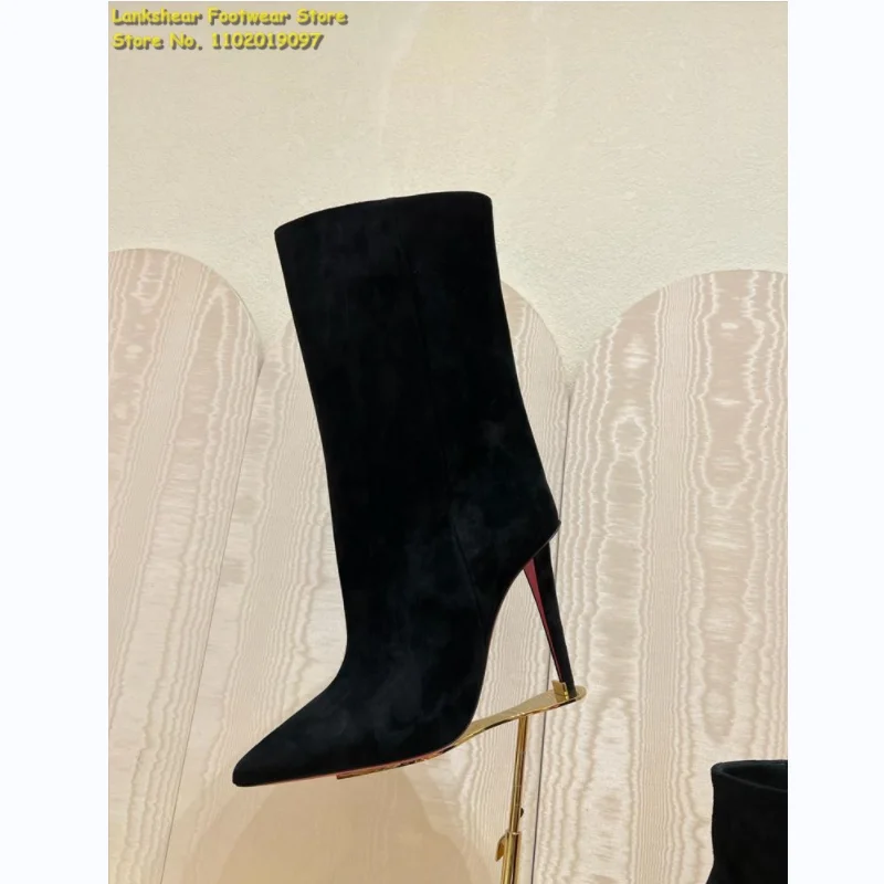 

Женские замшевые ботинки до середины икры, с острым носком, размеры 34-43