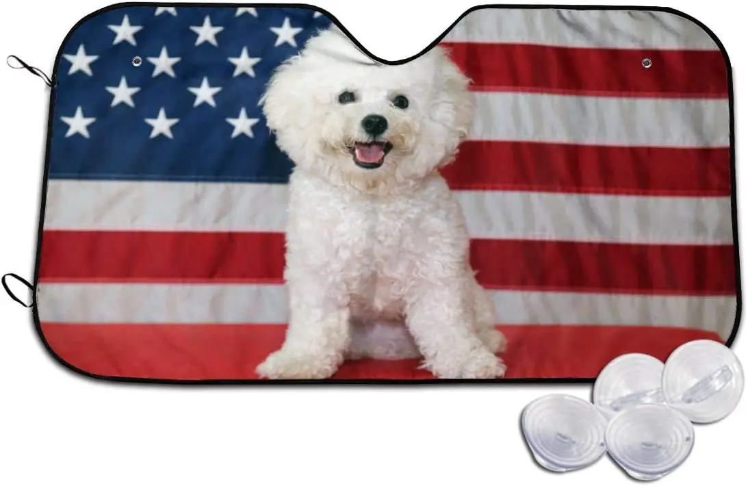 

Car Windshield Sun Shade Funny Bichon Frise Dog Universal Size Foldable Car Front Window Sunshade, Blocks UV Rays 130x70cm