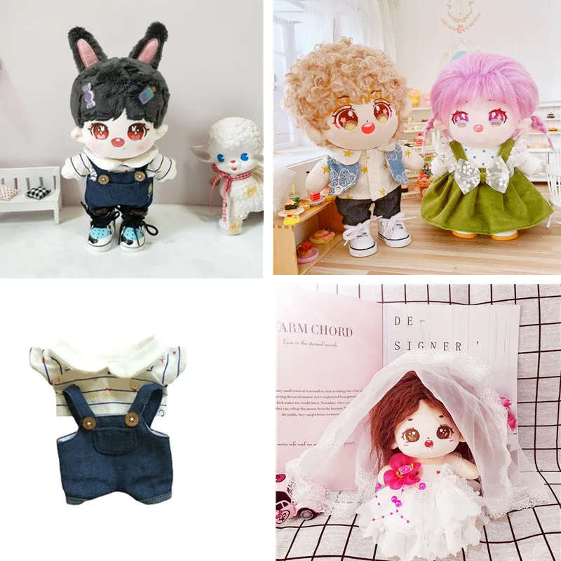 

Cute 20cm Cotton Doll Outfit Top Stripe Shirt Pants For Plush 20CM Idol Doll Clothes Princess Dress Stuffed Toys Dolls Accessory
