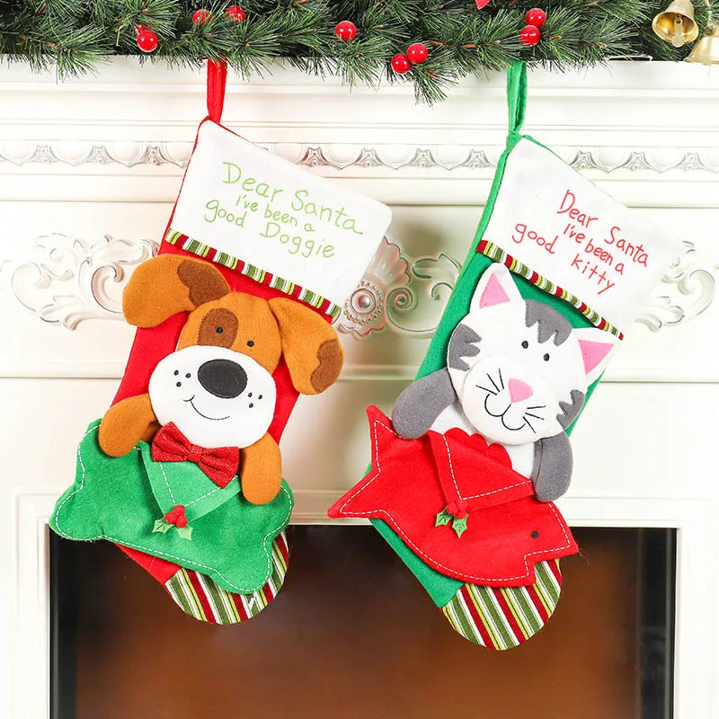 

Милые рождественские чулки, носки, мультяшный Кот, собака, рождественский подарок, мешок для конфет, камин, Рождественская елка, подвесное украшение для дома, новый год 2023 De