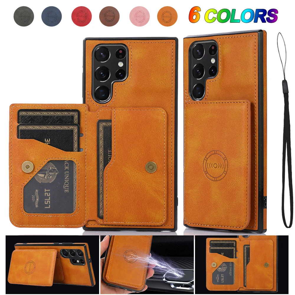 

Magnetic Flip Wallet Phone Case For Samsung Galaxy S21 FE S22 Plus A53 A52s A33 A32 A22 5G A12 Credit Card Holder Leather Cover