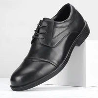 brand new mens genuine leather dress shoes black wear resisting business shoes breathable lace up stitching oxfords flats