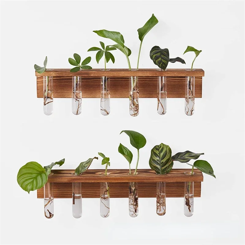 

Wooden Wall Mounted Hydroponic Test Tube Vase Rack Living Room Wall Hanging Accessories Hydroponic Plant Flower Decoration Rack