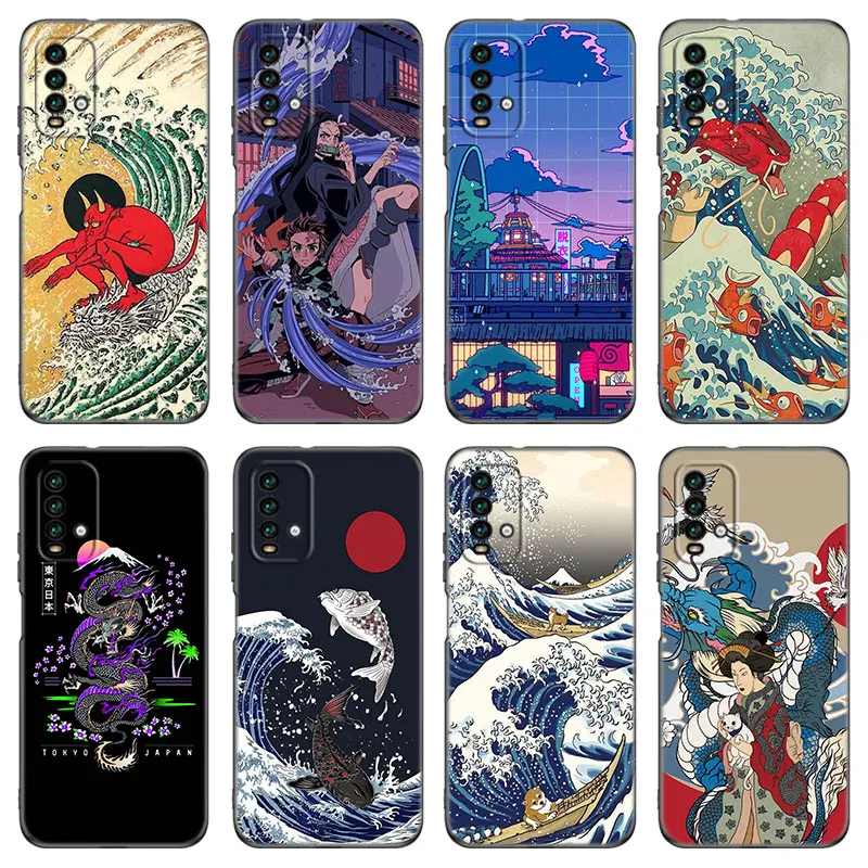 Japanese Wave Anime Dragon Phone Case For Xiaomi Redmi 7 7A 8A 9i 9A 9C 10 10A 10C K20 Note 5 6 Mi 8 9 9T Pro A2 Lite A3 6X Mix3