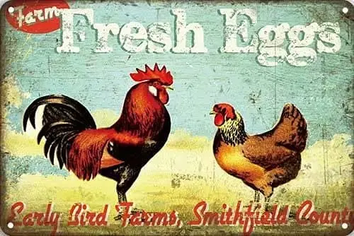 

Farm Fresh Tin Sign, Rustic Vintage Chicken Rooster Hen Signs, 7.8 X 11.8 Inch Retro Metal Signs Wall Art Decor & Coop Decor
