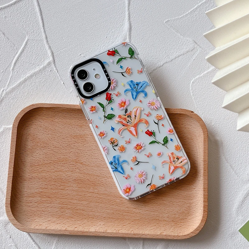 

Retro Art Tulip Rose Flower Shockproof Soft Phone Case For iPhone 11 12 13 Pro Max X Xr Xs Max 7 8 Puls SE 2 Cute Cover Couqe