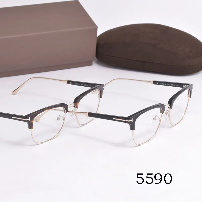 Vintage Square Eyeglasses Frames Man Half Rim Fashion Acetate Women Reading Myopia Prescription Optical Glasses Frame TF5590