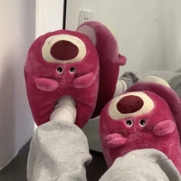 strawberry bear home slippers womens winter warm anti skid plush cotton slippers cartoon cute girl stay warm at home dormitory