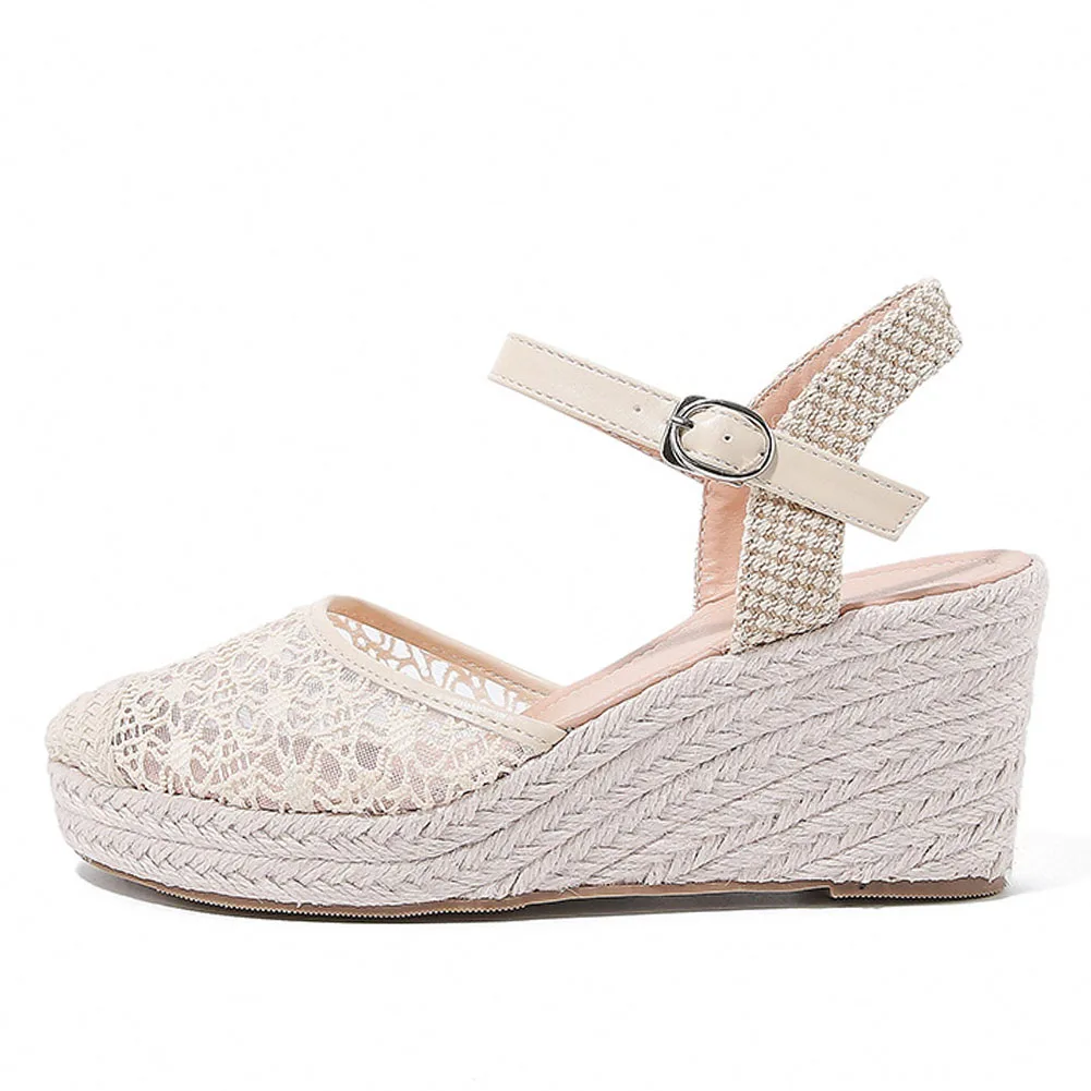 

2023 Dropship Leisure Lace Breathable Summer Fisherman Platform Sandals Wedges Heel Women Shoes Comfort Walk Espadrilles Sandals