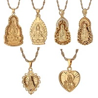 buddhist guanyin pendant necklace golden chinese style buddha amulet hinduism jewelry