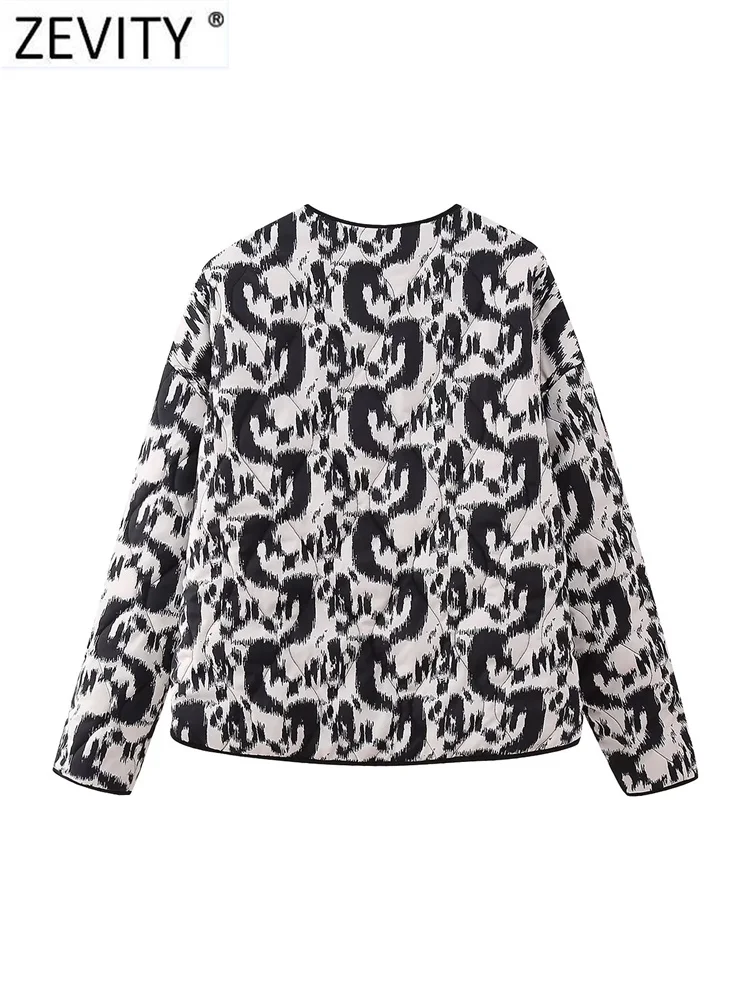 Новая женская винтажная стеганая куртка ZEVITY с леопардовым принтом и хлопковой