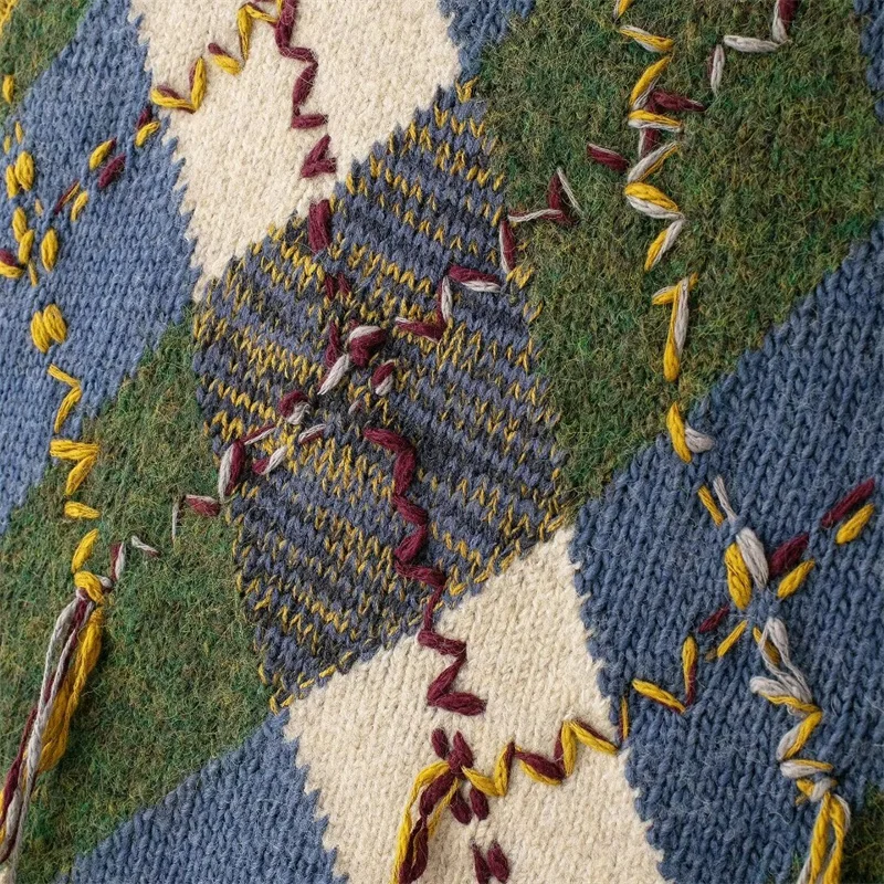 KEYANKETIAN 2024 осенне-зимний новый женский жаккардовый свитер в клетку с бриллиантами