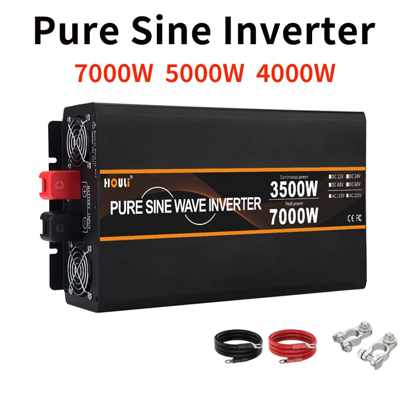 Инвертор 7000 Вт, 5000 Вт, 4000 Вт, 12 В, 220 В, немодулированный синусоидальный сигнал, 12 В/24 В переменного тока, 220 В, 50 Гц