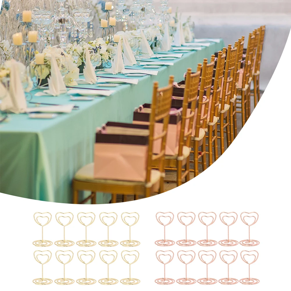 

10pcs Golden Heart Shape Photo Holder Stands Table Number Holders Place Card Paper Menu Clips for Wedding Party Decor