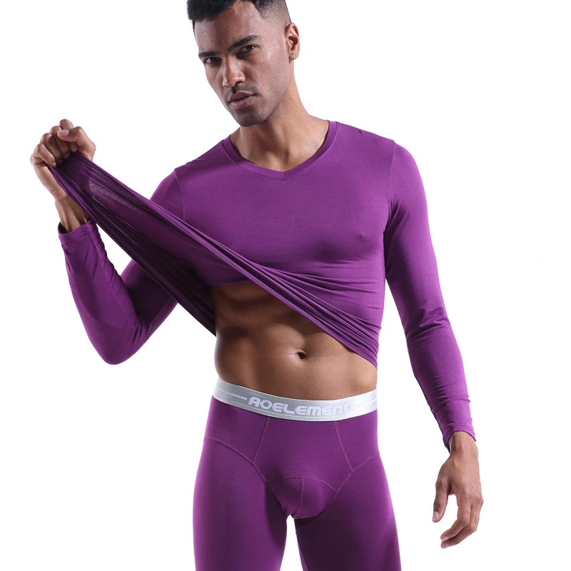 Men Long Johns Men Modal Thermal Underwear Sets Male Sexy Tight Lingerie Autumn Winter Man Long Sleeve T-shirt+U Convex Leggings