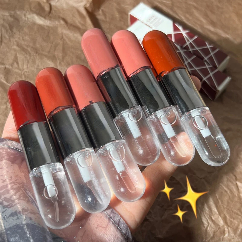 Дзеркальная губная помада с двойной головкой вишнево-красная глянцевая двойным