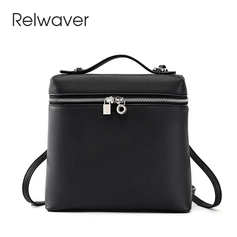 

Relwaver genuine leather backpack black grey white fashion backpack 2023 autumn winter chic female cover zipper box women bag