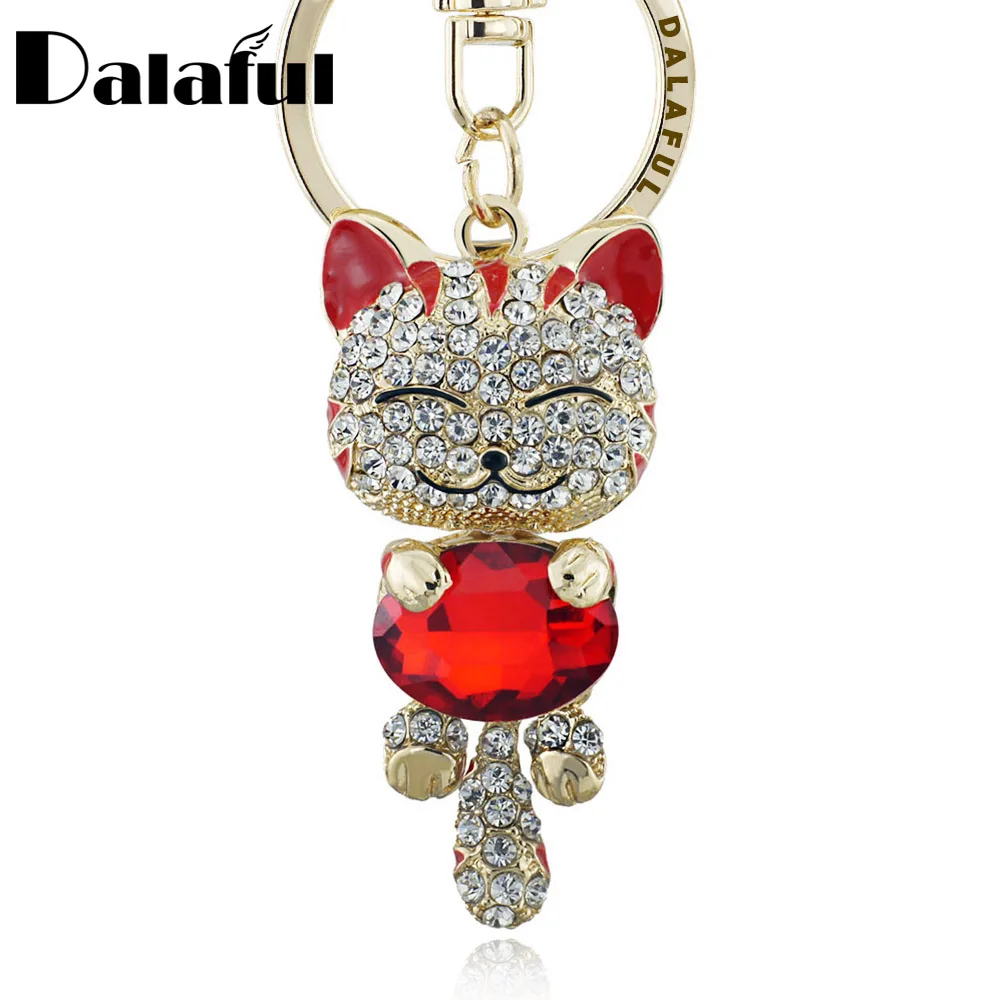 

Lucky Smile Cat Crystal Rhinestone Keyrings Key Chains Holder Purse Bag For Car christmas Gift Keychains Jewelry llaveros K218