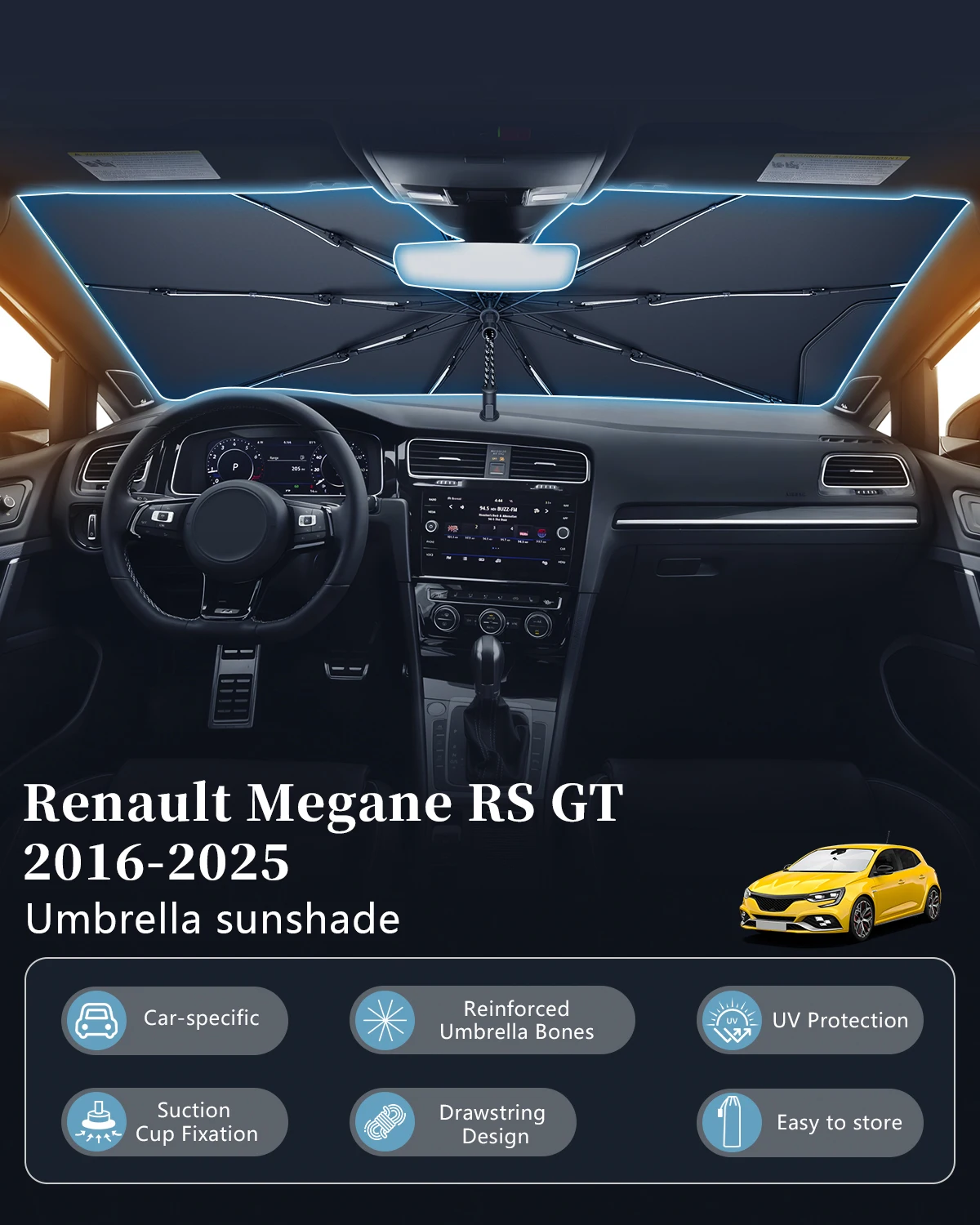 Фото Солнцезащитные шторки на лобовое стекло LFOTPP для Renault Megane 4 RS GT 2016-2025, аксессуары для автомобиля Megane 4, серебристый цвет. №2