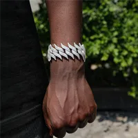 Mens Spike Bracelet 29mm Prong Chain with Box Buckle Iced Out Cubic Zirconia Hip Hop Rapper Luxury Jewelry Gift Party