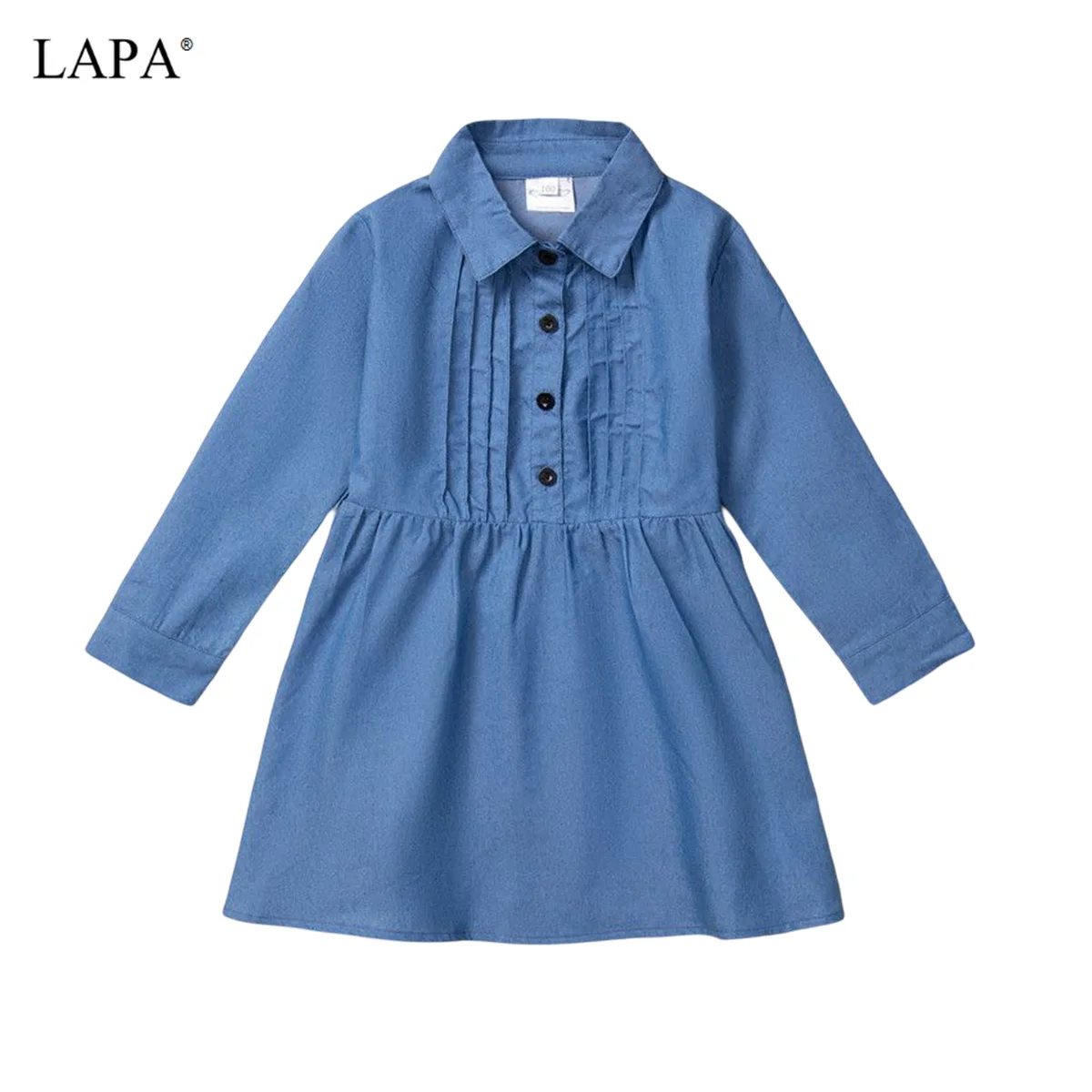 

LAPA Girls Dresses 18m-8Y Turn-down Collar A-Line Long Sleeve Solid Spring/Autumn Ruffled Midi Dress