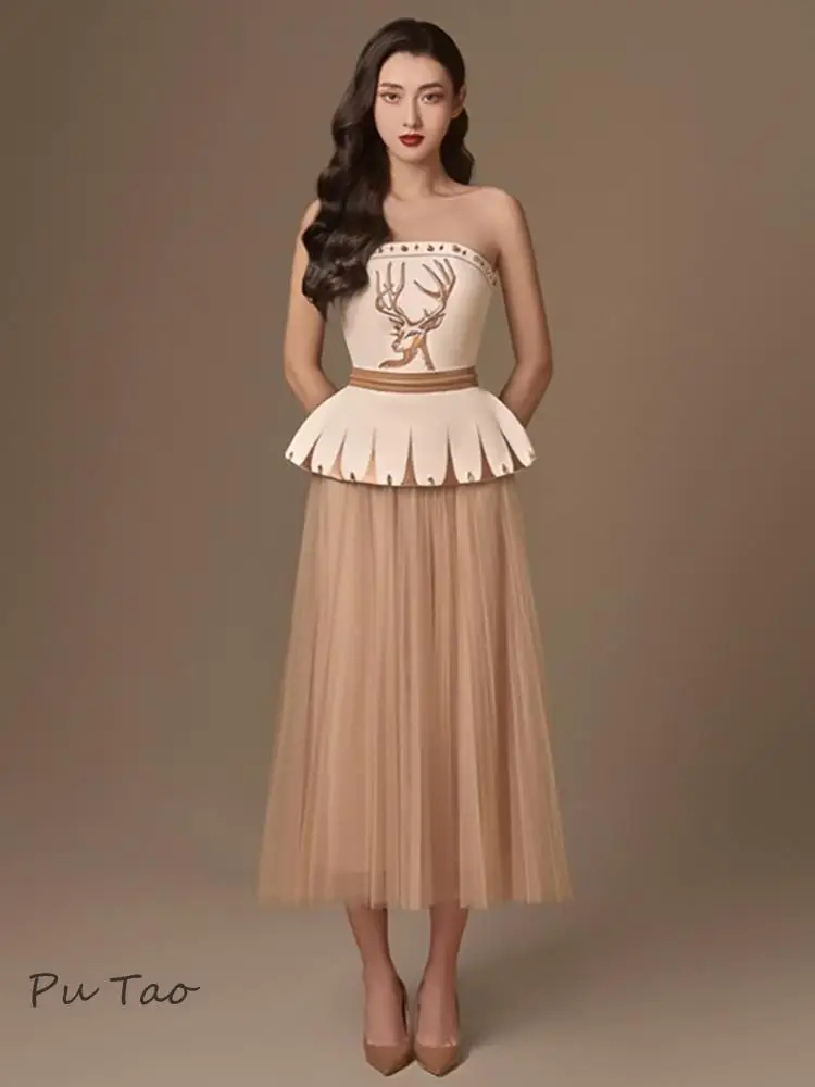 Элегантный комплект вечернего платья PuTao из 2 предметов украшение с вышивкой и