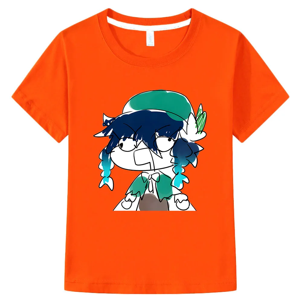 

Venti Tshirt Children's Genshin Impact Shirt Kids Cartoon Graphic T Shirts Girls Kawaii Tshirt Boys 100% Cotton Tees Summer Top