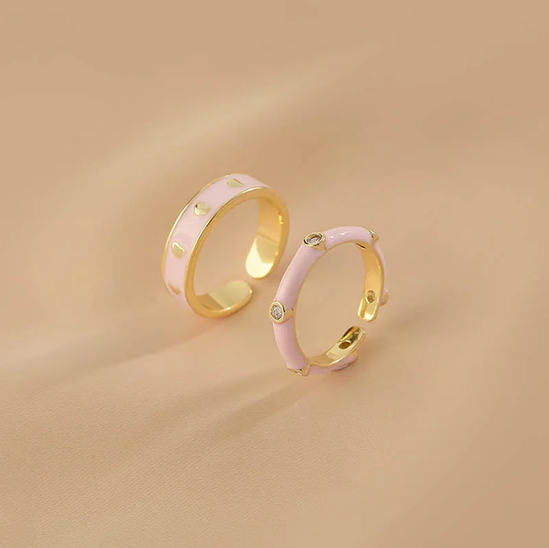 

Fresh Pink Heart Index Finger Ring Female High Sense Dignified Sense of Design Unique Opening Adjustable Ring