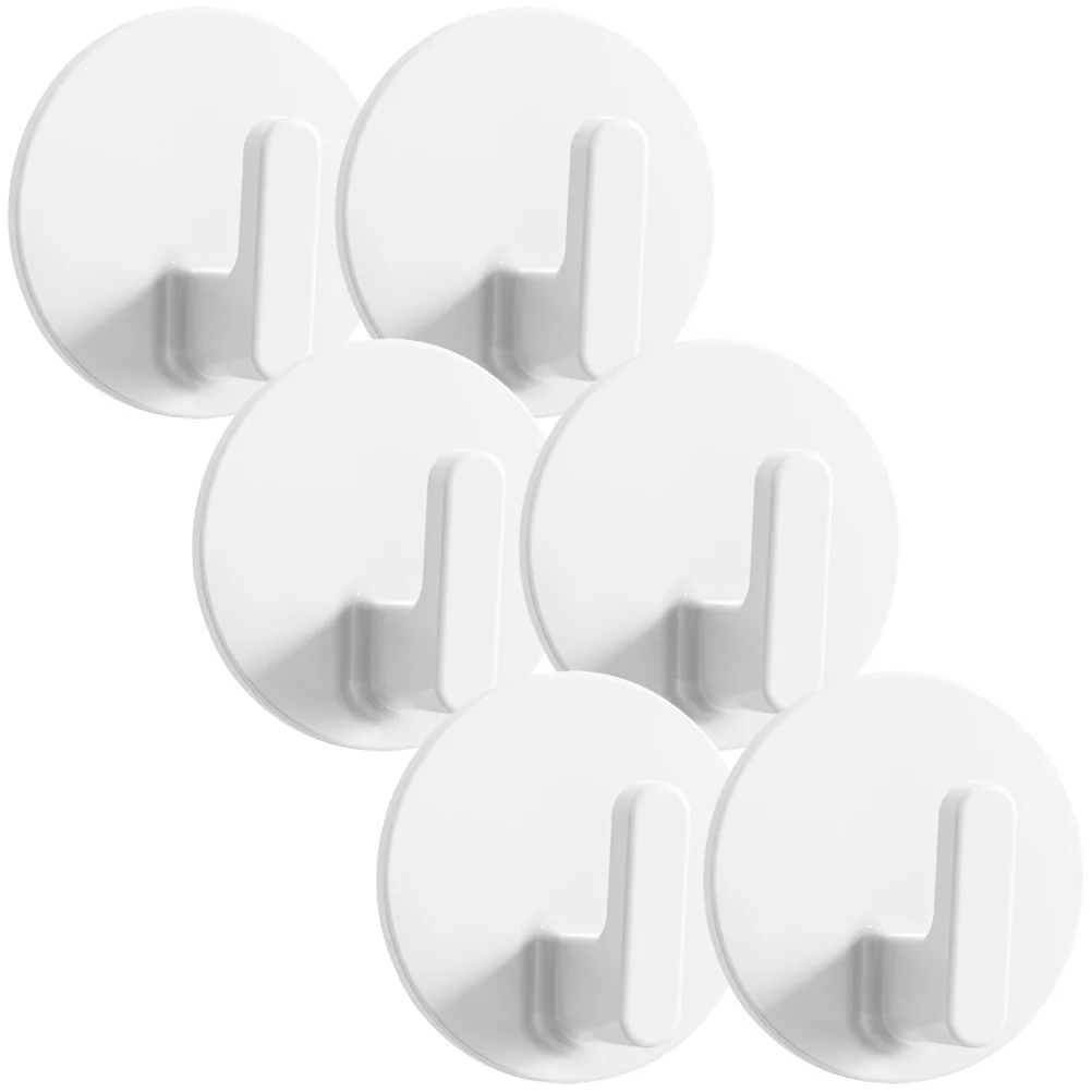 6 Pcs Plastic Hooks Adhesive Self Bathroom No Trace Kitchen Sticky Wall White Abs