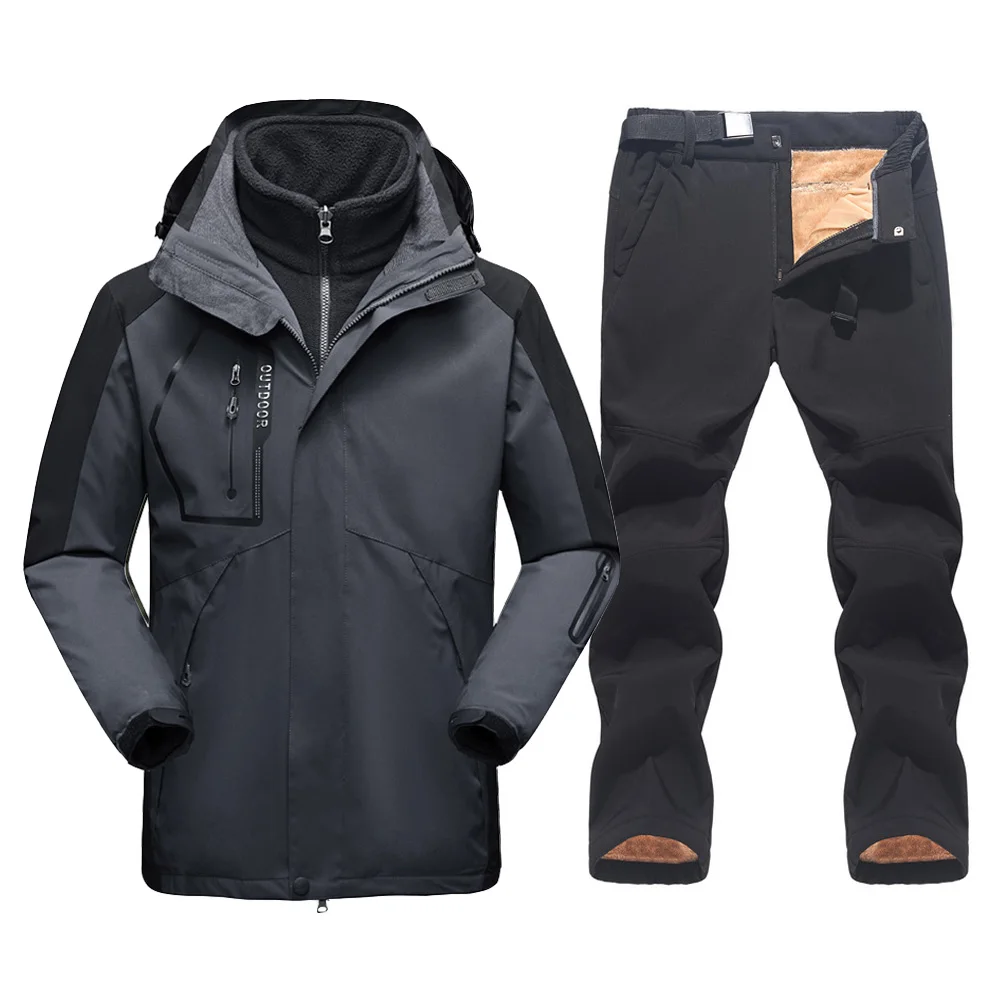 

New Men's Ski Suit Brands Waterproof Warm Thicken Fleece Ski Jackets and Snow Pants Sets Winter Skiing and Snowboarding Suits