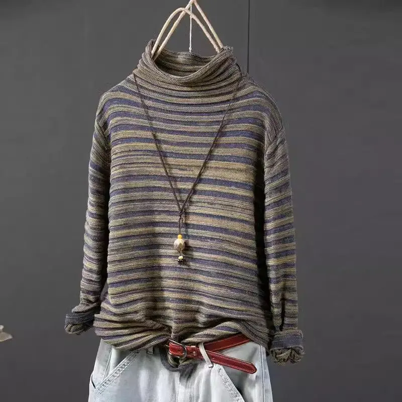 Зимний художественный пуловер с длинными рукавами и смешанной нитью 2024 вязаная