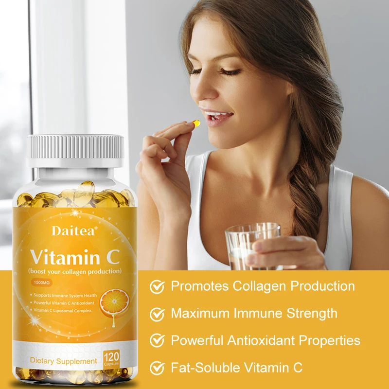 

Natural Vitamin C Capsules Non-GMO, Gentle Beauty, Freckle Removal, Antioxidant Supplement, Immunity Enhancement, Brain Health