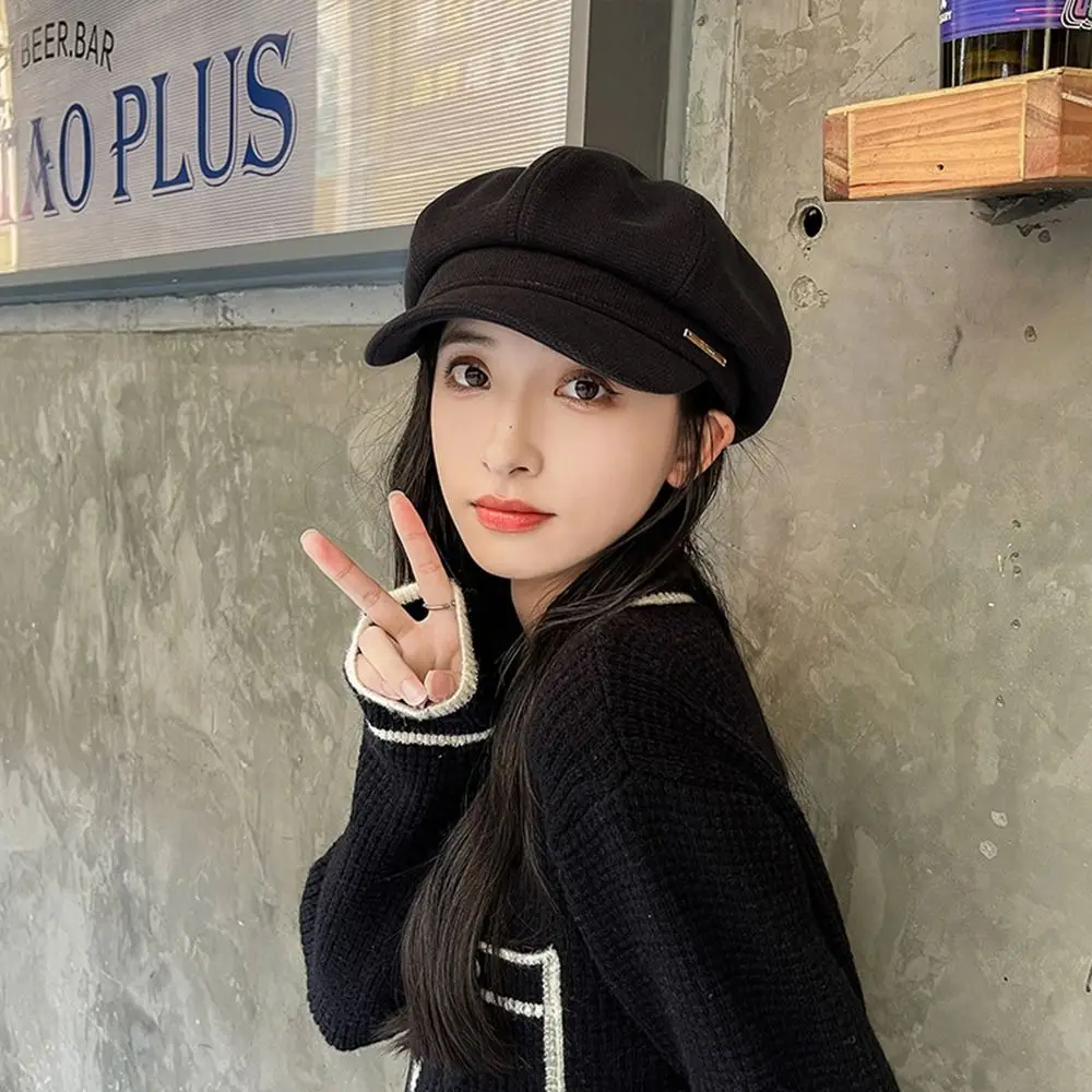 

Fashion Casual Artist Hat Keep Warm Korean Style Solid Color Octagonal Cap Women Visors Cap Woolen Beret Painter Hat