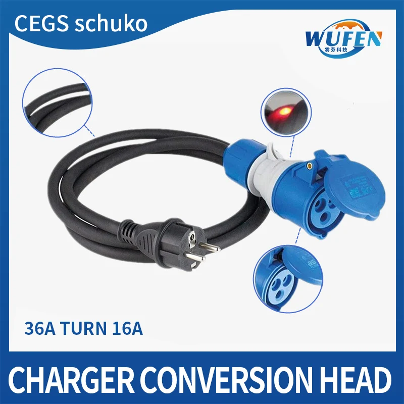 

CEE Socket EV Charger Connector 32A 2m EVSE Schuko Plug to CEE Socket For Electric Vehicle Car Charger Station Type 2 to Type 1