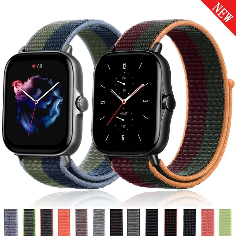 

20mm/22mm watch band For Amazfit GTS/2/3/pro/2e/GTS2 Mini/GTR 42mm/47mm/GTR2/2e/stratos Nylon Loop Bracelet Amazfit bip strap